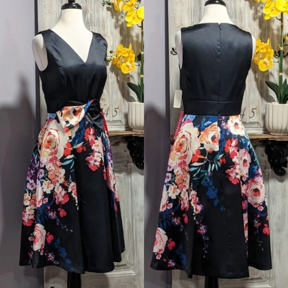 NWT Alex Marie Navy Floral fit and flare dress